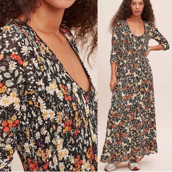 Anthropologie Maeve Omya Floral Smocked Fit and Flare Maxi Dress sz Small - Picture 5 of 5